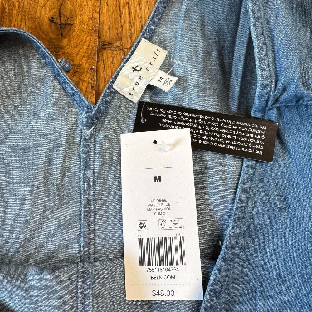 NWT True Craft Dress Chambray Denim Tiered Sundress Sleeveless Boho Summer Sz M - Picture 2 of 6
